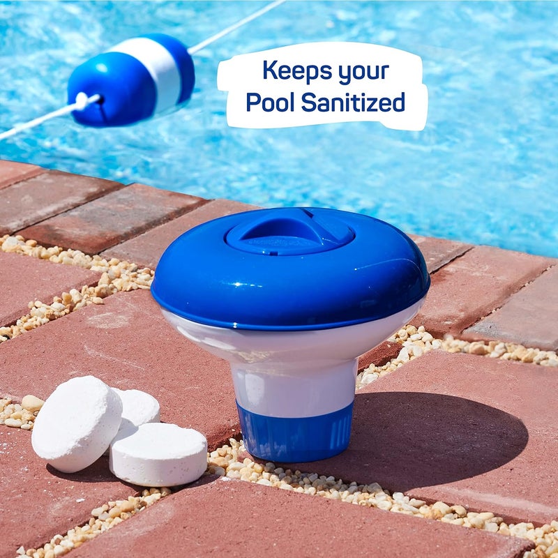 SEWANTA Floating Chlorine Dispenser for Pools Fits 3” or 4” Tablets - Pool Chlorine Floater with Adjustable Flow Vents Balanced Chemical Dispenser [3 Tablet Capacity] 8" Diameter Floater - Image 1